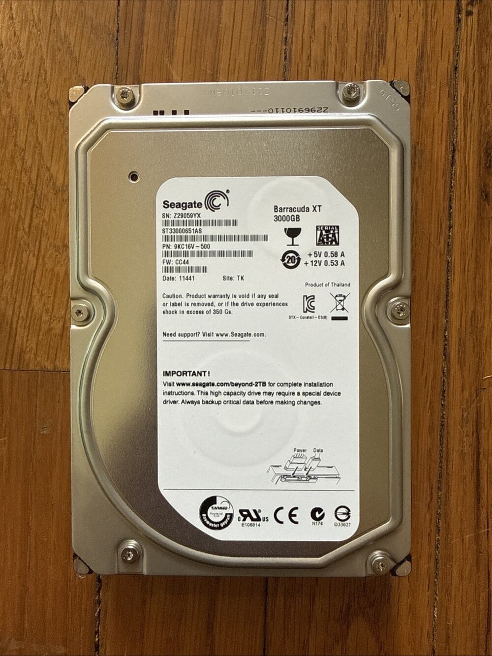 Seagate Barracuda XT 3TB HDD ST33000651AS 3.5 Inch 7200 RPM